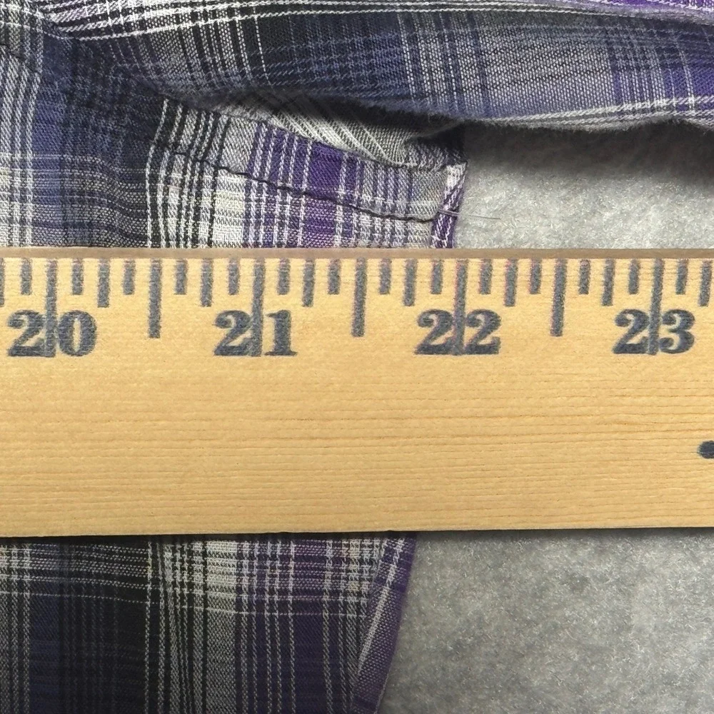 Wrangler Western Shirt Mens Medium Purple Black Plaid Pearl Snap Short Sleeve - Picture 5 of 5
